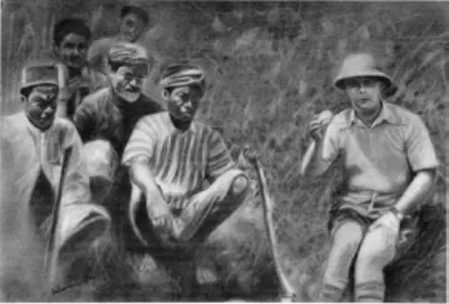 Gambar 3. Von Koenigswald bersama penduduk sangiran tahun 1930-an (Sémah et 