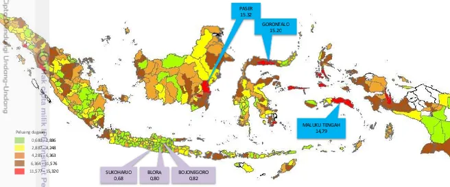 Gambar 10. Peta tematik peluang dugaan kematian bayi per provinsi di Indonesia 