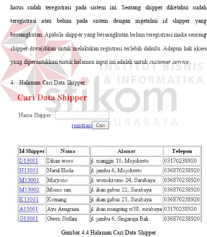 Gambar 4.4 Halaman Cari Data Shipper