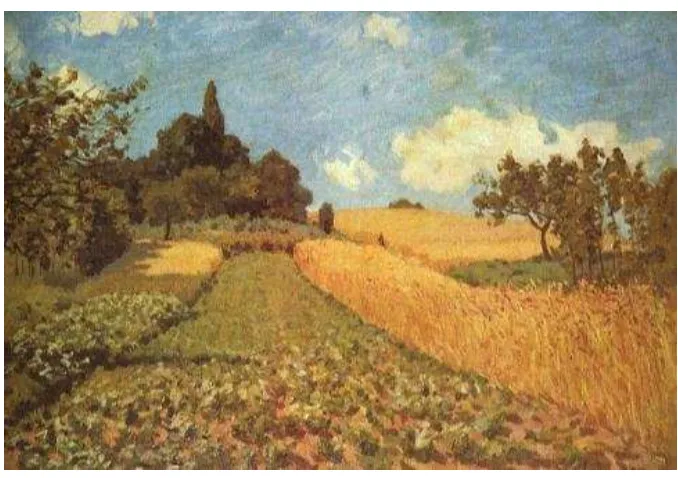 Gambar 4. Alfred Sisley (1873). Ladang jagung. oil on canvas 73 x 50 cm Sumber. http://en.m.wikipedia.org/wiki/Alfred_Sisley 
