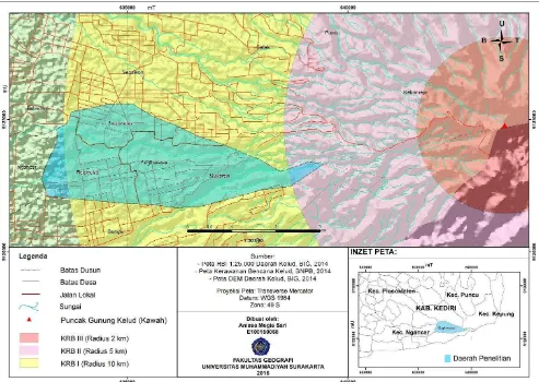 Gambar 1.1. Peta Lokasi Desa Sugihwaras dalam KRB I Gunung Kelud 