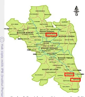 Gambar 5  Peta lokasi penelitian peternakan di Kota Bogor 