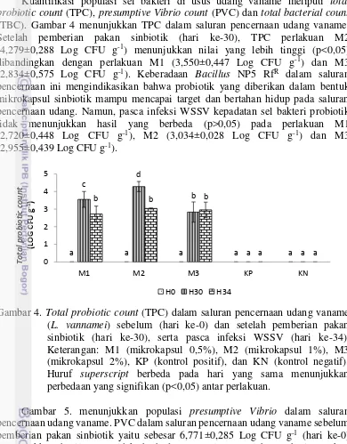 Gambar 4. Total probiotic count (TPC) dalam saluran pencernaan udang vaname                 