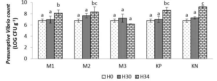 Gambar 5.  Presumptive Vibrio count (PVC) dalam saluran pencernaan udang 