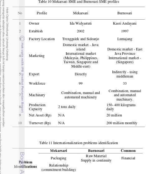 Table 10 Mekarsari SME and Burnosari SME profiles 