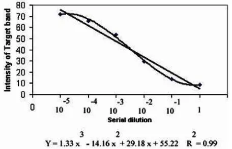 Fig. 2. Linear and cubic manner of mean intensities of target signal to each serial dilution