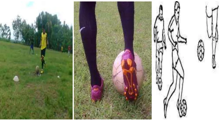 Gambar 3.latihan dribble menggunakan satu kaki dominan berdasarkan foto penelitian di SSB Tunas Muda Ngroto Tahun 2015 