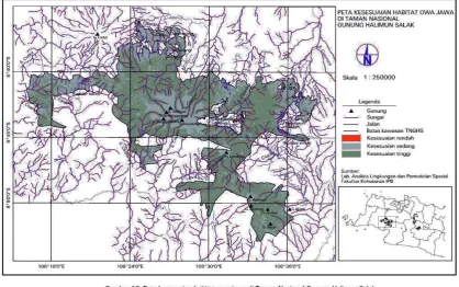Gambar 2.  Peta Kesesuaian Habitat Owa Jawa di TNGHS. 