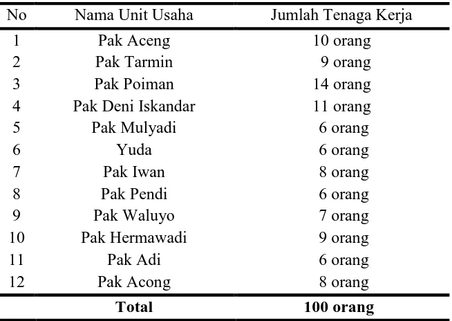 Tabel 5. Jumlah Tenaga Kerja pada Usaha Industri Kecil Tahu di   Kecamatan Medan Deli Tahun 2014 