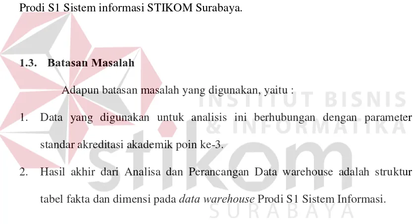 tabel fakta dan dimensi pada data warehouse Prodi S1 Sistem Informasi. 