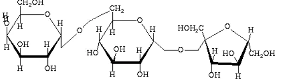 Gambar 2.2. Struktur kimia rafinosa [                 β-D-Fruktofuranosil 0-α-D      Galaktopiranosil-(1-6)-α-D-Galaktopiranosida]      (Anonim, 2006) 