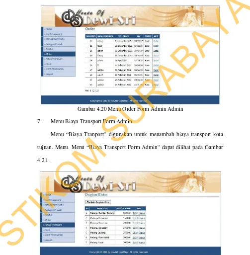 Gambar 4.21 Menu Biaya Transport Form Admin 