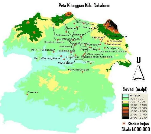 Gambar 5. Peta Topografi Kabupaten Sukabumi  
