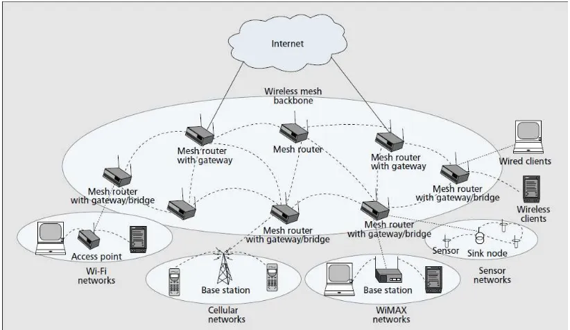 Figure 2.1 Wireless Mesh Network Topology 