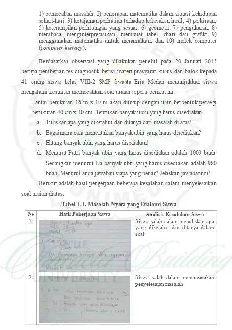 Tabel 1.1. Masalah Nyata yang Dialami Siswa 