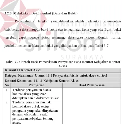 Tabel 3.7 Contoh Hasil Pemeriksaan Pernyataan Pada Kontrol Kebijakan Kontrol 