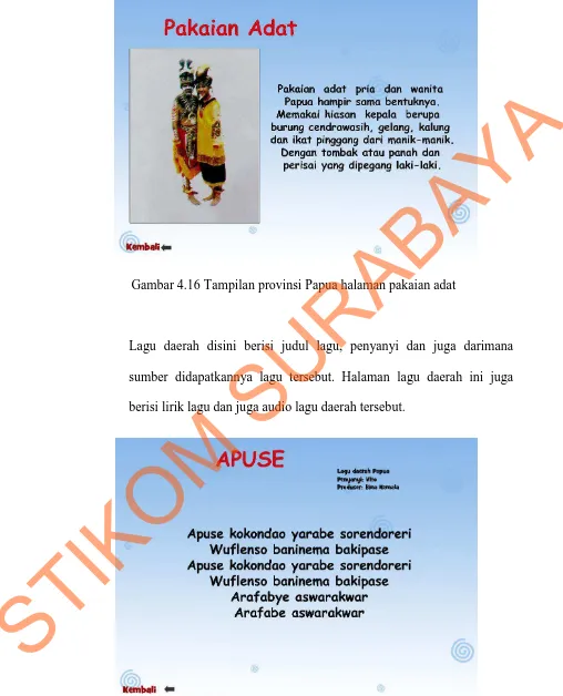 Gambar 4.17 Tampilan provinsi Papua halaman lagu daerah 