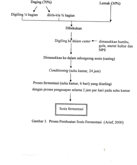 Gambar 3. Proses Pembuatan Sosis Fermentasi (Ariefl 2000)