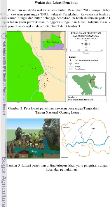 Gambar 2  Peta lokasi penelitian kawasan penyangga Tangkahan  Taman Nasional Gunung Leuser 