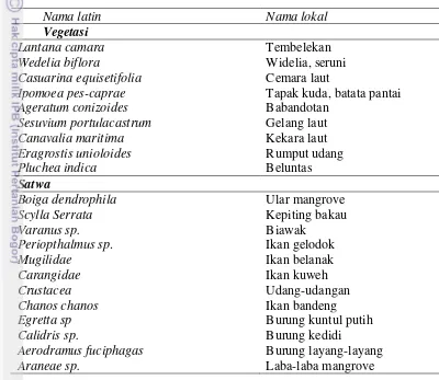 Tabel 11  Jenis vegetasi-satwa kawasan hutan mangrove Desa Pasar Banggi 