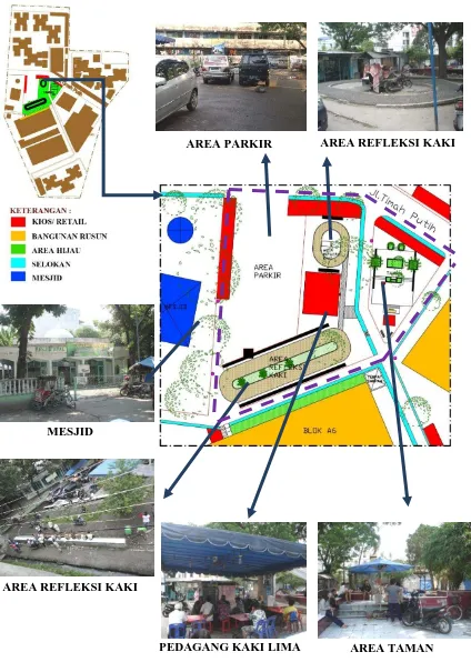 Gambar  3.8  Peta Fasilitas Umum RTH Publik Rusun Sukaramai Medan  (Sumber: Ilustrasi dan Dokumentasi Pribadi)
