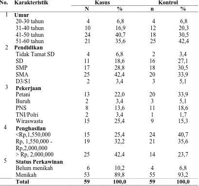 Tabel 4.2.  Distribusi Pendidikan, Pekerjaan, Penghasilan dan Status Perkawinan di Wilayah Kerja Puskesmas Perawatan Kutambaru Kabupaten Aceh Tenggara 