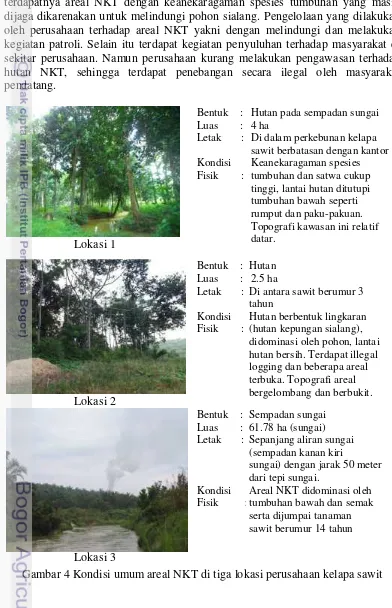 Gambar 4 Kondisi umum areal NKT di tiga lokasi perusahaan kelapa sawit 