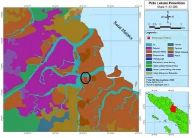 Gambar 6.  Peta lokasi pengambilan sampel Udang Kelong di Kecamatan Secanggang, Kabupaten Langkat 