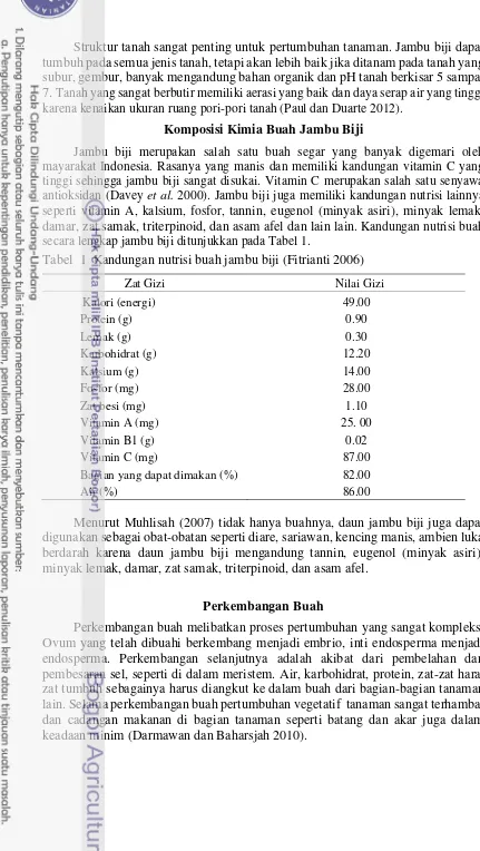 Tabel  1  Kandungan nutrisi buah jambu biji (Fitrianti 2006) 
