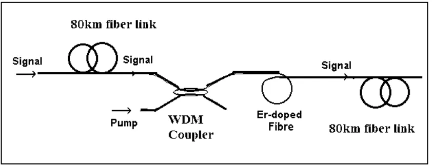 Figure 2.1 Basic configuration for the incorporation of an EDFA in an optical fiber link