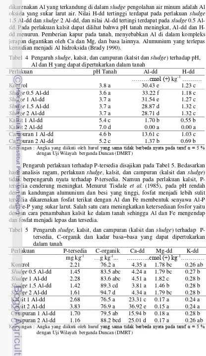 Tabel  5 Pengaruh sludge, kalsit, dan campuran (kalsit dan sludge) terhadap  P-  