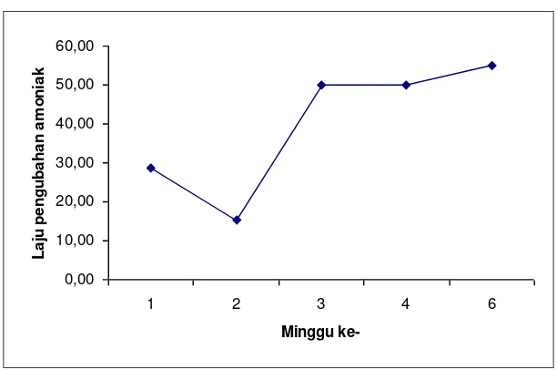 Gambar 1.   Efisiensi laju pengubahan amoniak berdasarkan waktu 