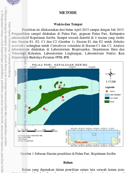 Gambar 1 Sebaran Stasiun penelitian di Pulau Pari, Kepulauan Seribu 