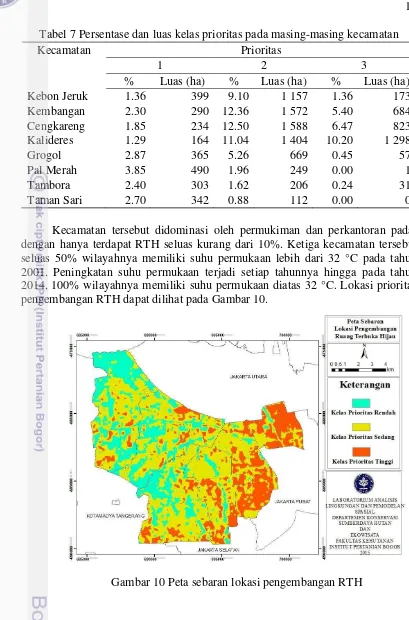 Gambar 10 Peta sebaran lokasi pengembangan RTH 