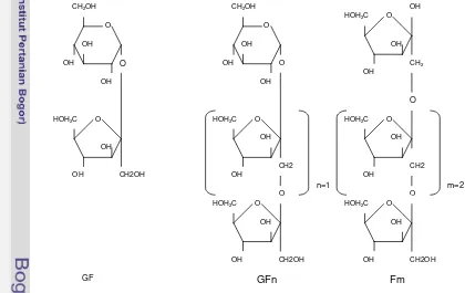 Gambar 1.  Struktur kimia dari sukrose (GF) dan fructooligosaccharida (GFn  