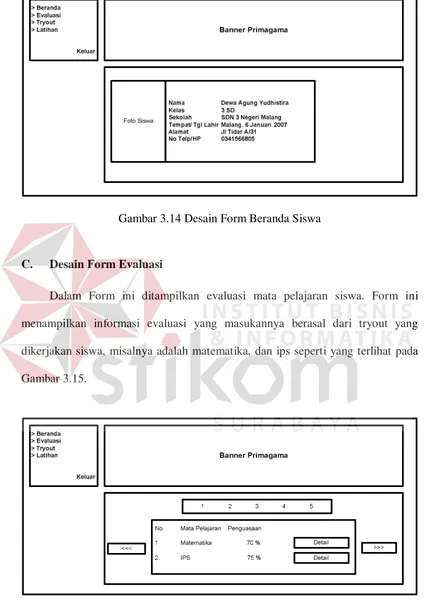 Gambar 3.14 Desain Form Beranda Siswa 