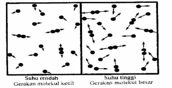 Gambar 2.1 Pergerakan molekul yang sama dengan suhu beda