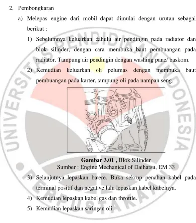 Gambar 3.01 , Blok Silinder Sumber : Engine Mechanical of Daihatsu, EM 33 