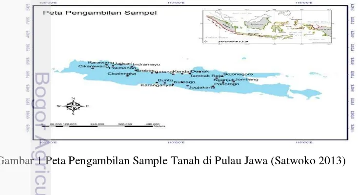 Gambar 1 Peta Pengambilan Sample Tanah di Pulau Jawa (Satwoko 2013) 