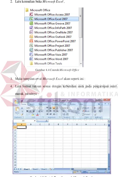 Gambar 4.5 Contoh Tampilan awal  Microsoft Excel