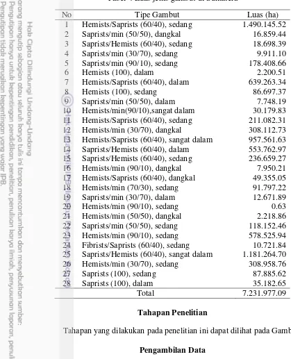 Tabel 4 Luas jenis gambut di Sumatera 