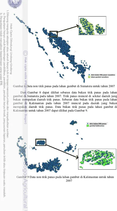 Gambar 8 Data non titik panas pada lahan gambut di Sumatera untuk tahun 2007 