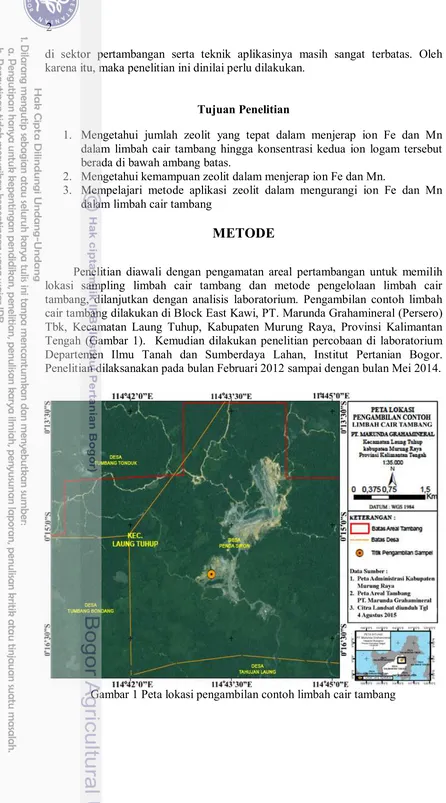 Gambar 1 Peta lokasi pengambilan contoh limbah cair tambang 