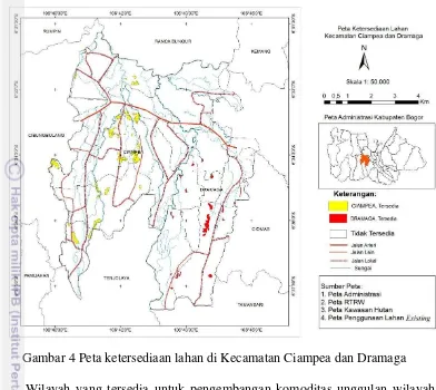 Gambar 4 Peta ketersediaan lahan di Kecamatan Ciampea dan Dramaga 
