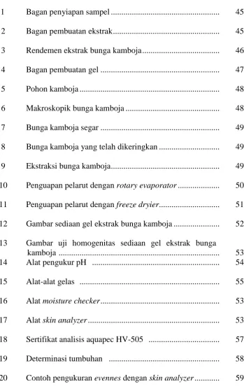 Gambar sediaan gel ekstrak bunga kamboja ......................