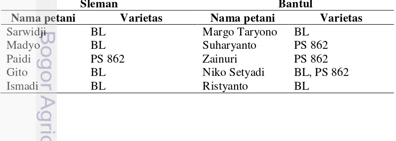Tabel 11  Varietas dominan yang digunakan petani wilayah Sleman dan Bantul 