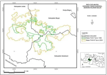 Gambar 5 Perubahan tata batas kawasan Taman Nasional Gunung Halimun Salak. 
