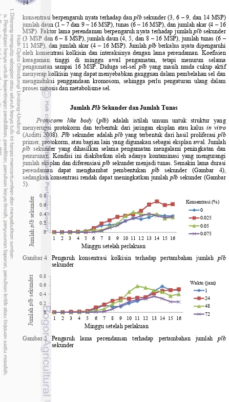 Gambar 4 Pengaruh konsentrasi kolkisin terhadap pertambahan jumlah plb