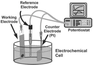 Gambar 2. Rangkaian Alat Elektrodeposisi                            Sumber: Pasa & Munford, 2006: 823 