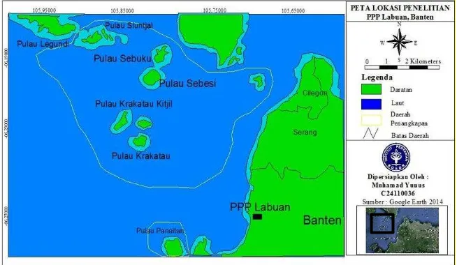 Gambar 1 Peta lokasi penelitian di perairan Selat Sunda 